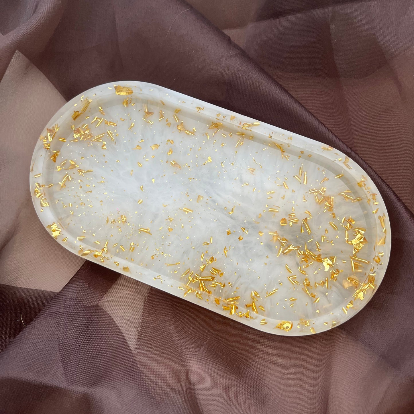 Grand plateau vide-poche Blanc et Or