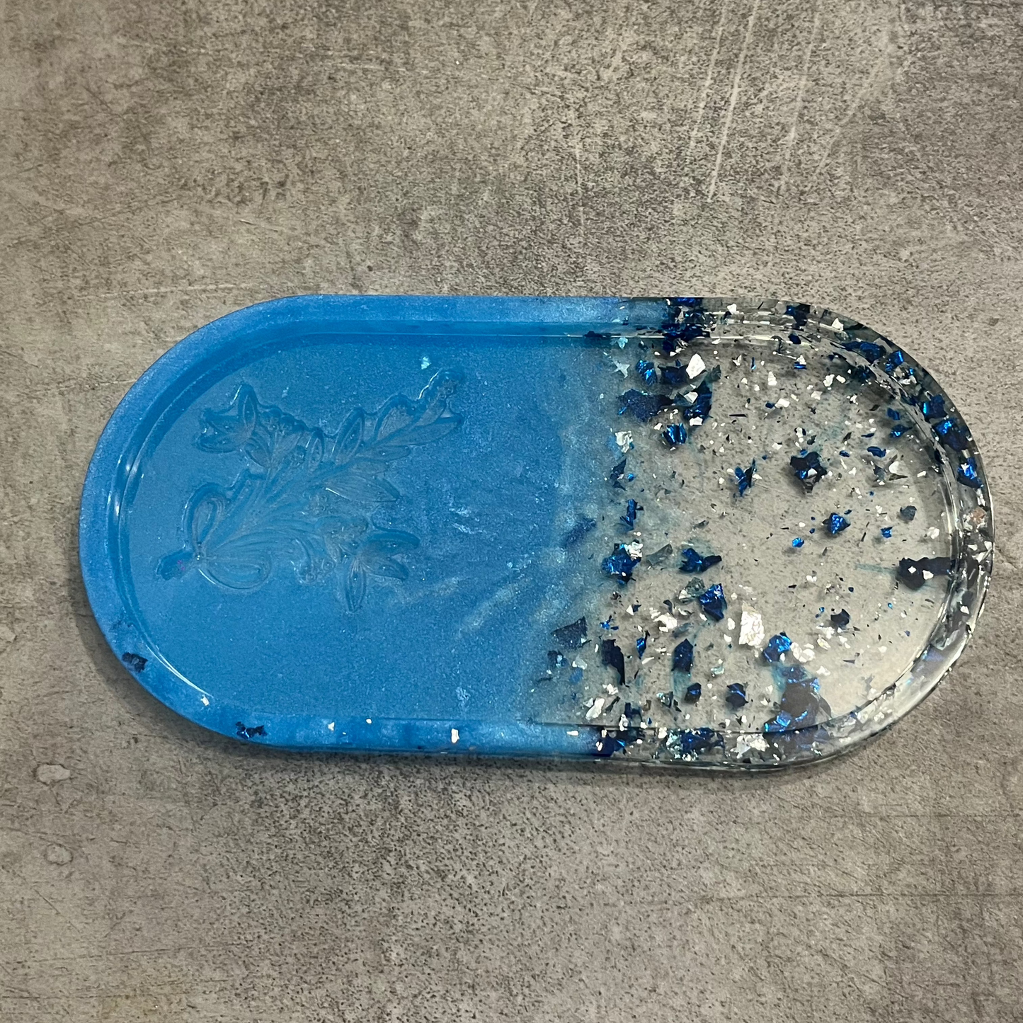 Grand plateau vide-poche fleuri Bleu